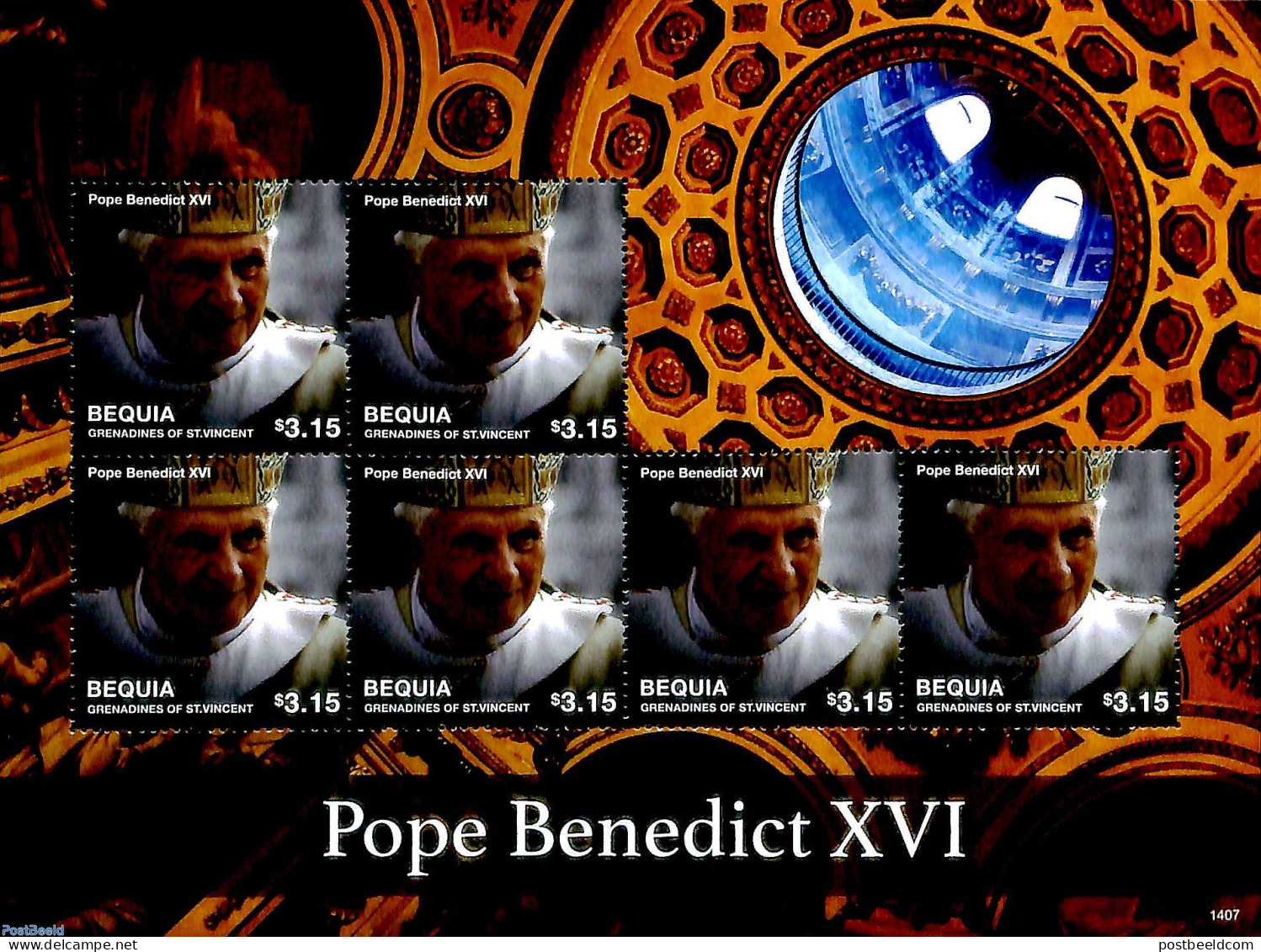 Saint Vincent & The Grenadines 2014 Bequia, Pope Benedict XVI M/s, Mint NH, Religion - Pope - Religion - Popes