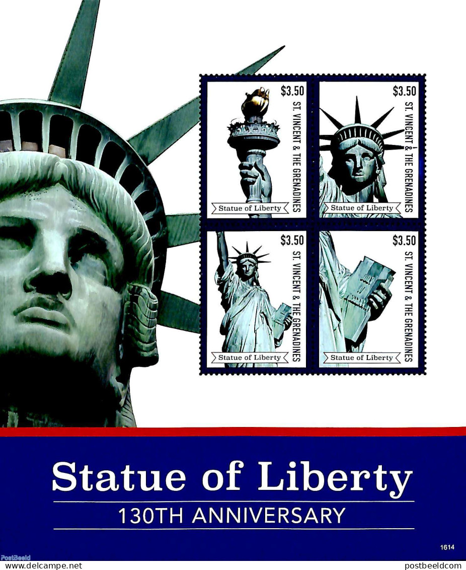 Saint Vincent 2016 Statue Of Liberty 4v M/s, Mint NH, Art - Sculpture - Beeldhouwkunst