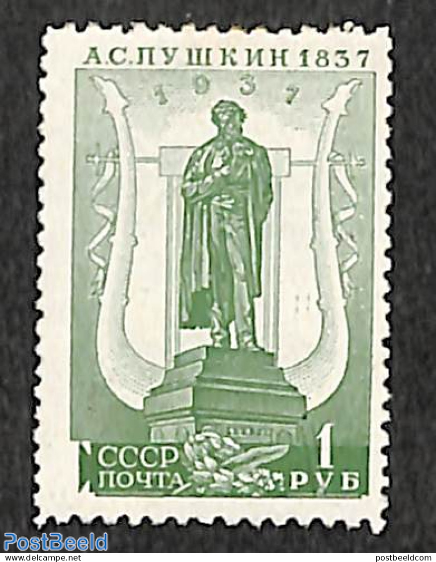 Russia, Soviet Union 1937 1R, Perf. 11:12.5, Stamp Out Of Set, Unused (hinged), Art - Authors - Neufs