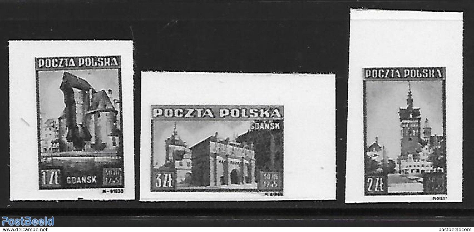 Poland 1945 Blackprint Imperforated., Mint NH, Art - Castles & Fortifications - Unused Stamps