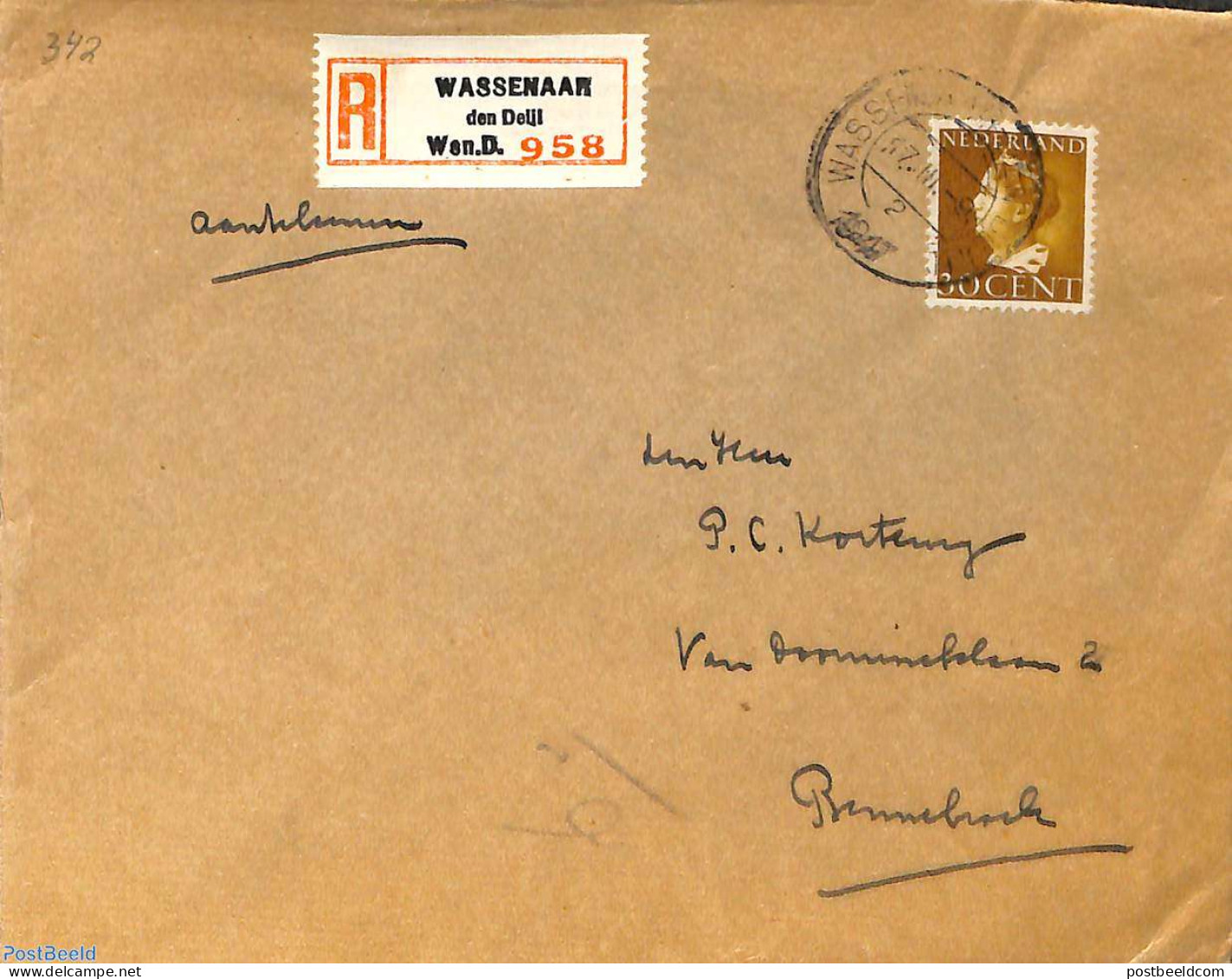 Netherlands 1947 NVPH No. 342 On Cover, Enkelfrankering, Postal History - Lettres & Documents