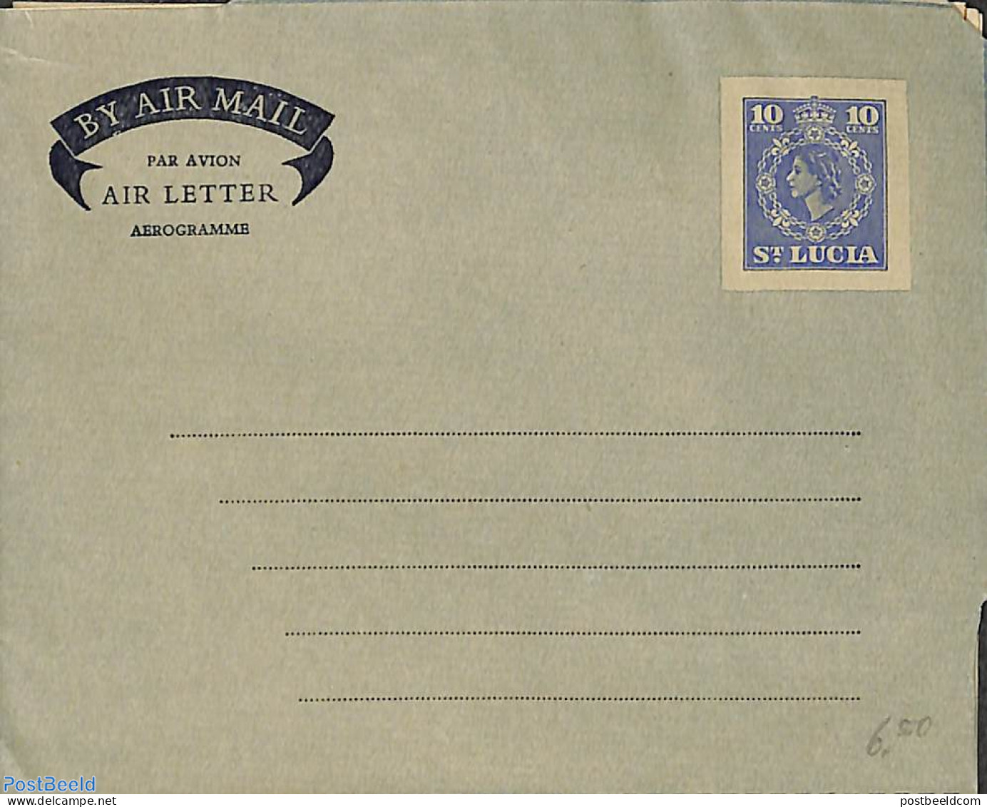 Saint Lucia 1955 Aerogramme 10c On Grey Paper, Unused Postal Stationary - St.Lucie (1979-...)