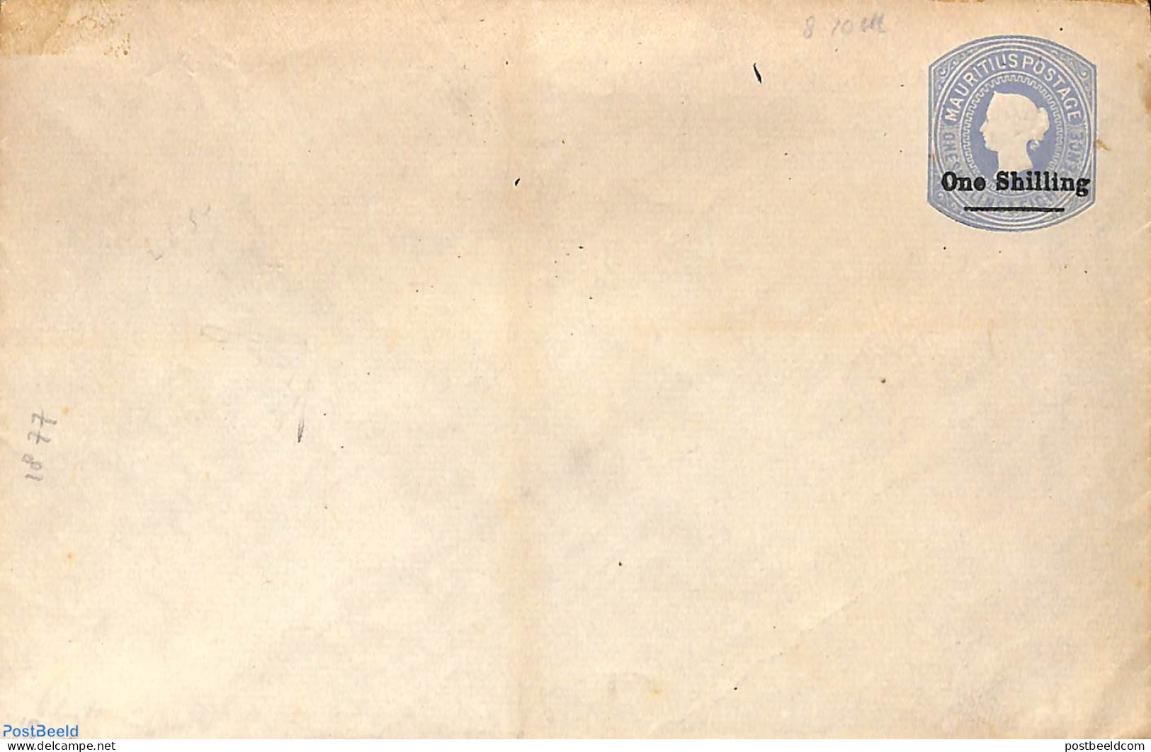 Mauritius 1877 Envelope One Shilling On 1sh8d, Milkblue, Unused Postal Stationary - Mauricio (1968-...)