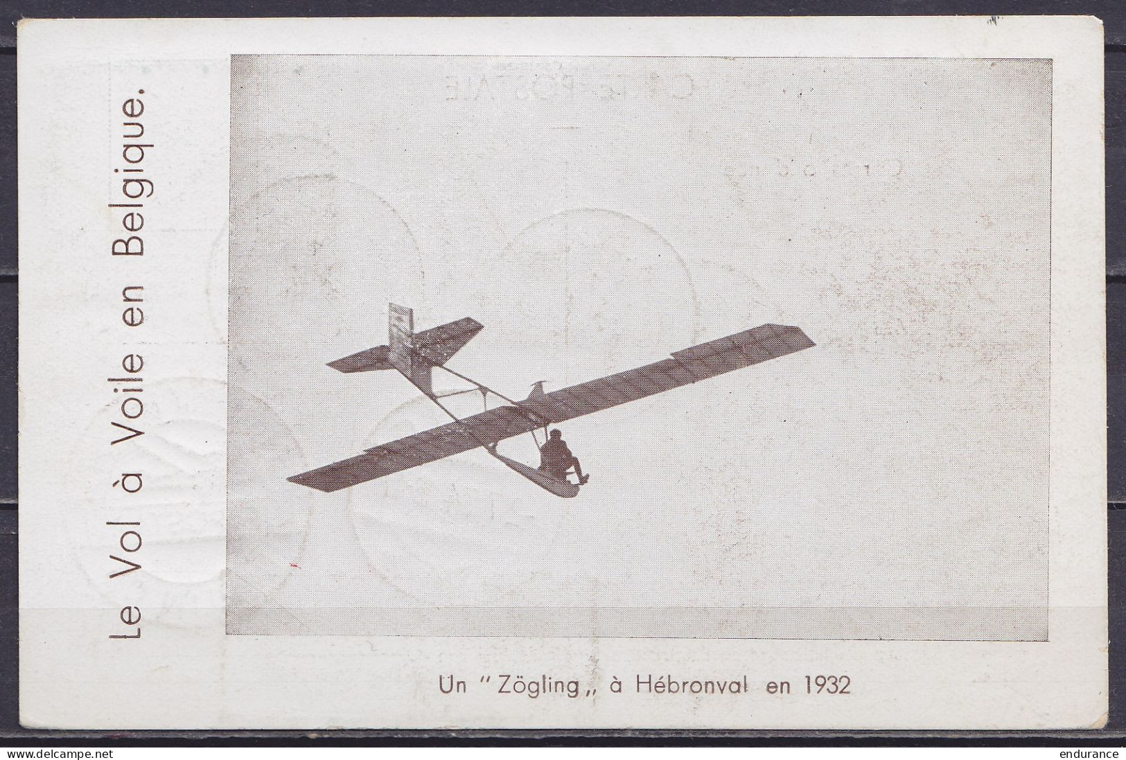 CP "Le Vol à Voile En Belgique" Par Avion Affr. PA1 + N°387 Càd "ANTWERPEN-LUCHTVAARTSTATIE /1 VII 1934/ ANVERS-AEROPORT - Andere & Zonder Classificatie