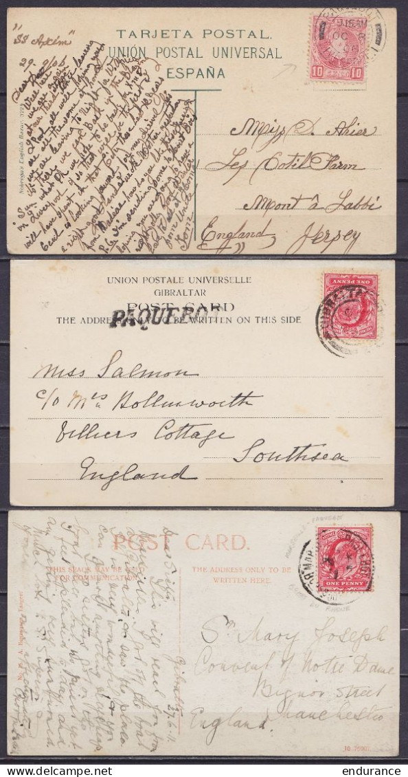 Lot De 5 Cartes + 1 Pli "PAQUEBOT" De Grande-Bretagne, Gibraltar, USA & France Entre 1906 Et 1921 Pour Grande-Bretagne,  - Marcophilie