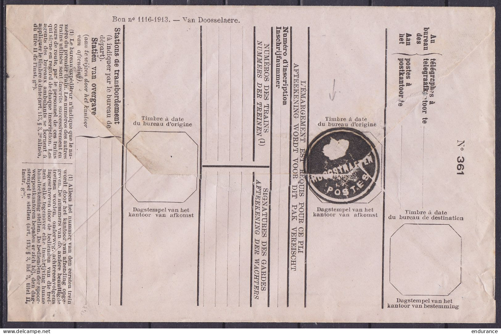 Enveloppe De Service Télégraphique En Franchise Càd HOOGSTRAETEN /21 VII 1915 Pour Poste (Kaiserl. Deutsches Postamt) à  - Autres & Non Classés