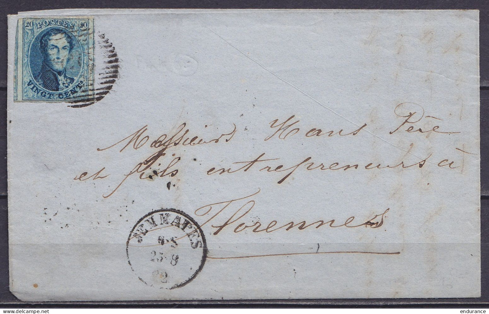 L. Affr. N°11 (2 Voisins) P65 Càd JEMAPPES /25-8-1862 Pour FLORENNES (au Dos: Càd Amb. MIDI N°5 + Arrivée FLORENNE) - 1858-1862 Medaglioni (9/12)