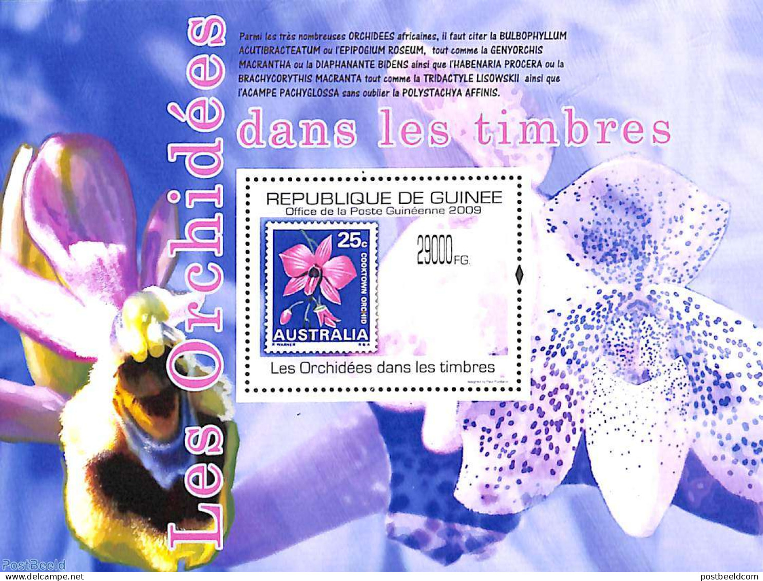 Guinea, Republic 2009 Orchids On Stamps S/s, Mint NH, Nature - Flowers & Plants - Orchids - Stamps On Stamps - Stamps On Stamps