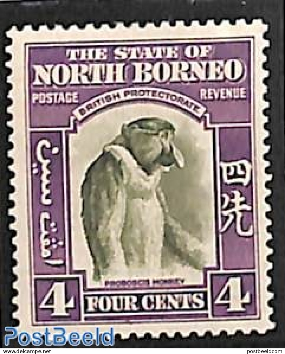 North Borneo 1939 4c, Stamp Out Of Set, Unused (hinged), Nature - Animals (others & Mixed) - Monkeys - Wild Mammals - Noord Borneo (...-1963)