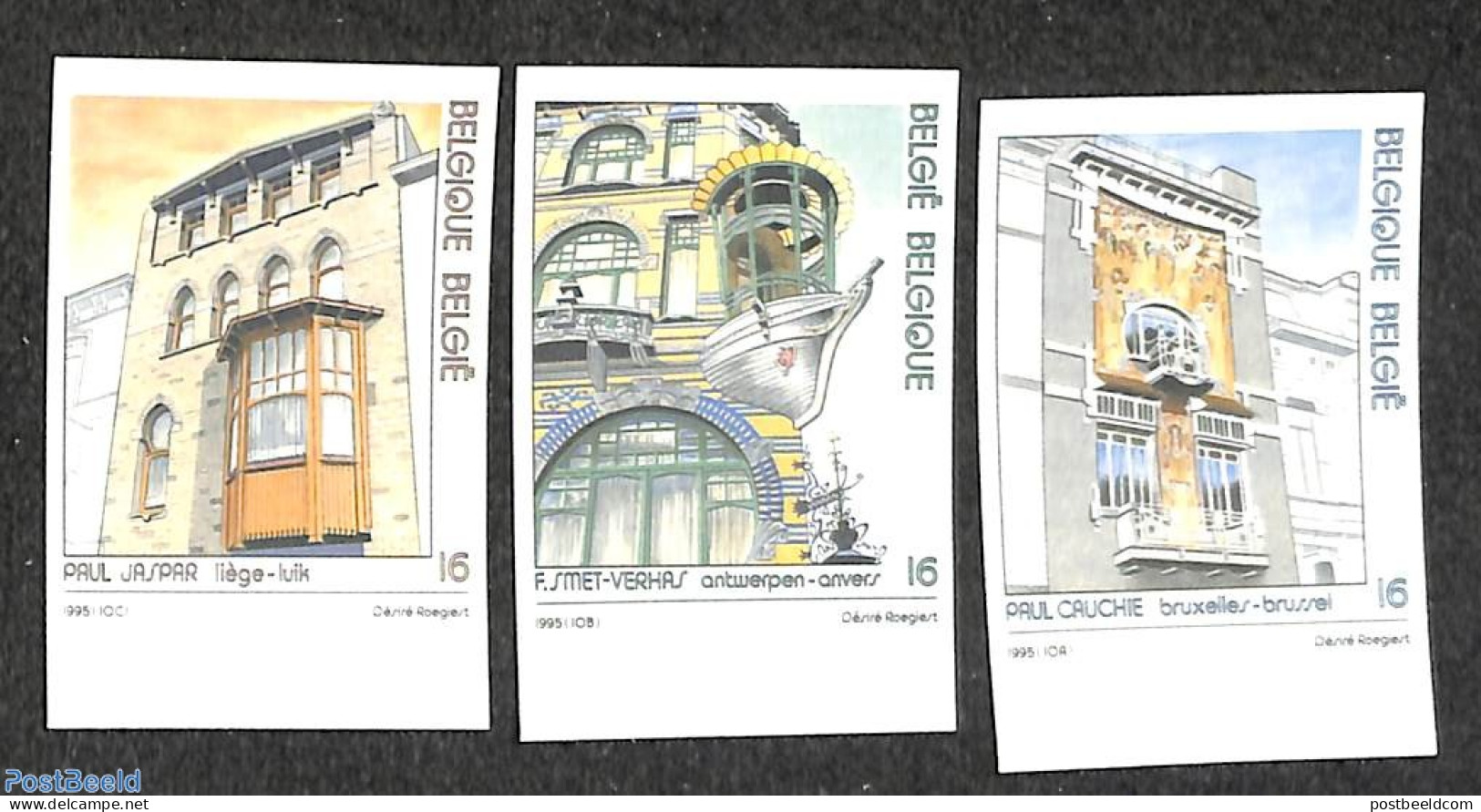 Belgium 1995 Art Nouveau Houses 3v, Imperforated, Mint NH - Unused Stamps