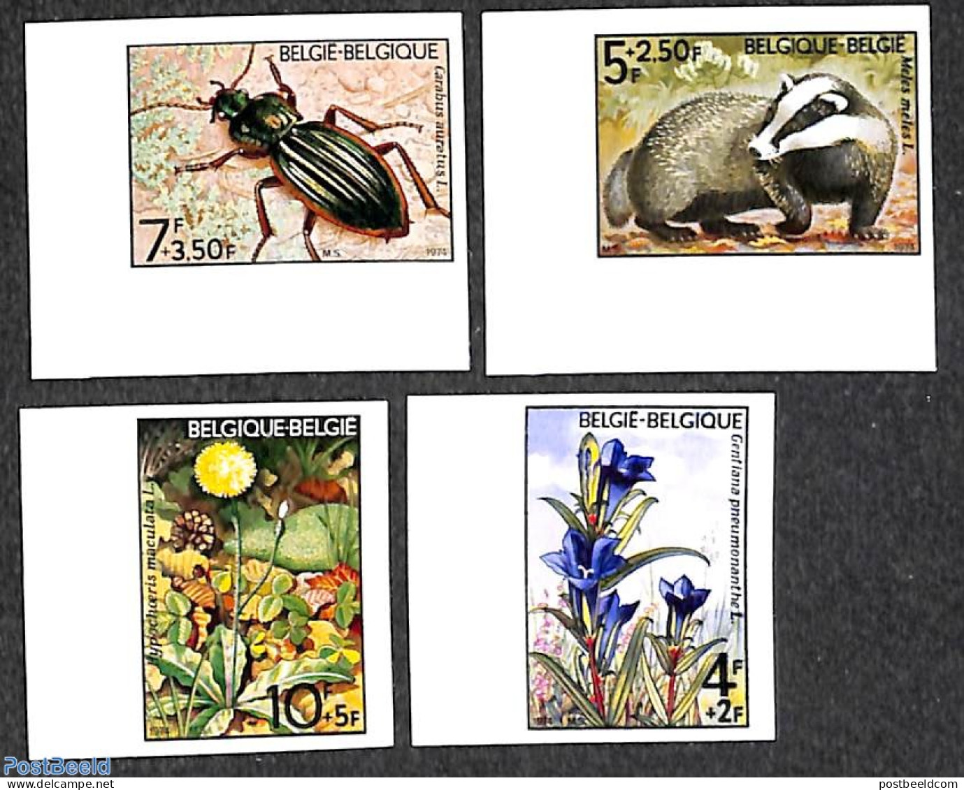 Belgium 1974 Solidarity 4v, Imperforated, Mint NH, Nature - Animals (others & Mixed) - Flowers & Plants - Insects - Unused Stamps