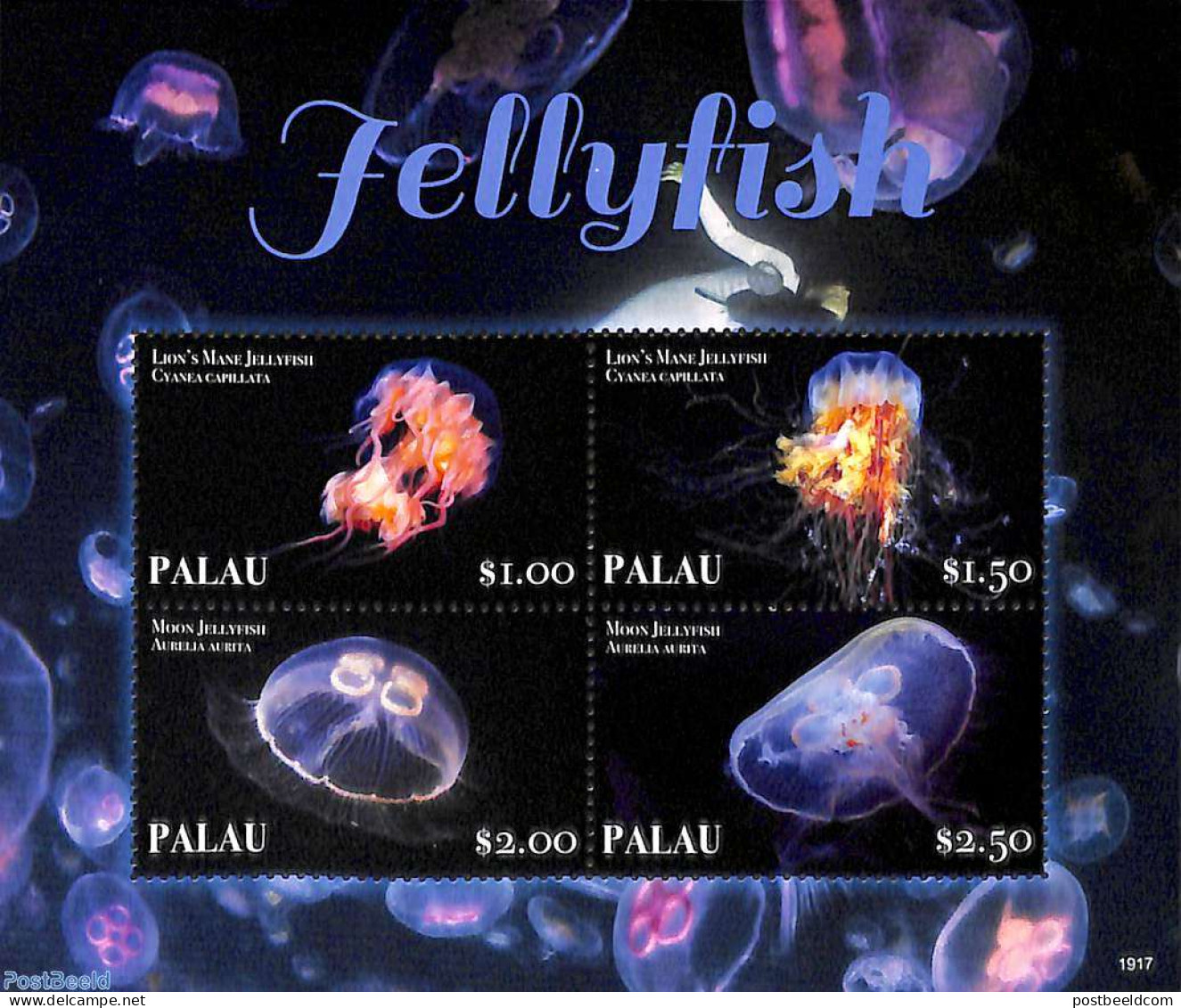 Palau 2019 Jellyfish 4v M/s, Mint NH, Nature - Shells & Crustaceans - Marine Life