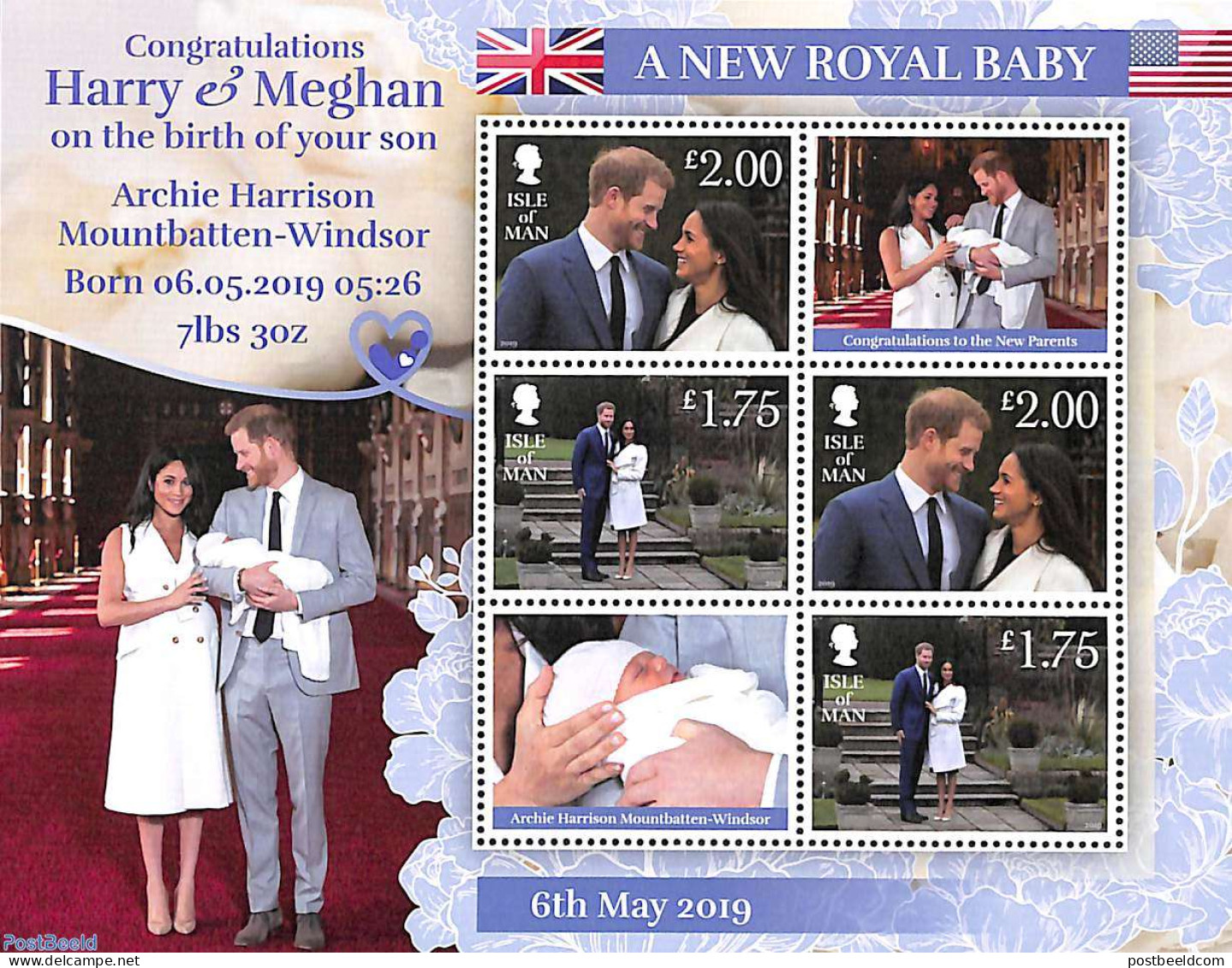 Isle Of Man 2019 A New Royal Baby 6v M/s, Mint NH, History - Kings & Queens (Royalty) - Familles Royales