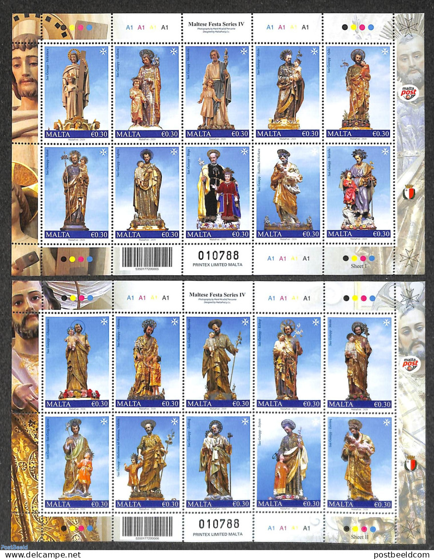 Malta 2020 Religious Statues 20v (2 M/s), Mint NH, Religion - Religion - Malta