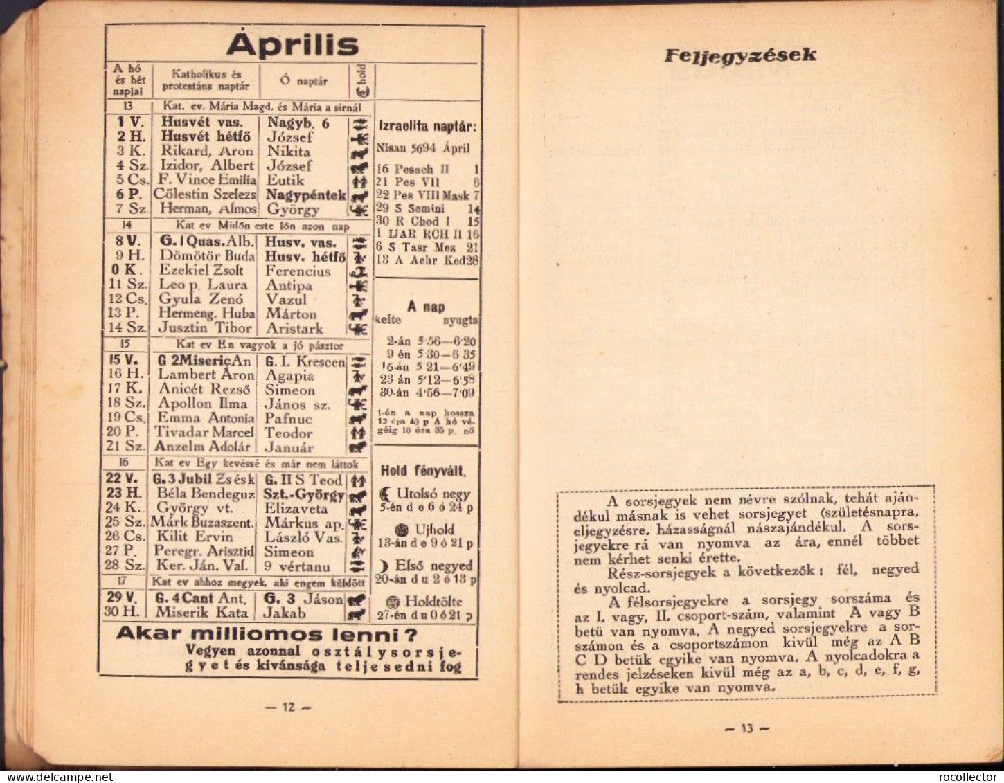 Szerencsés ember magyar naptára az 1934-ik közönséges esztendőre Marosvasarhely 718SPN