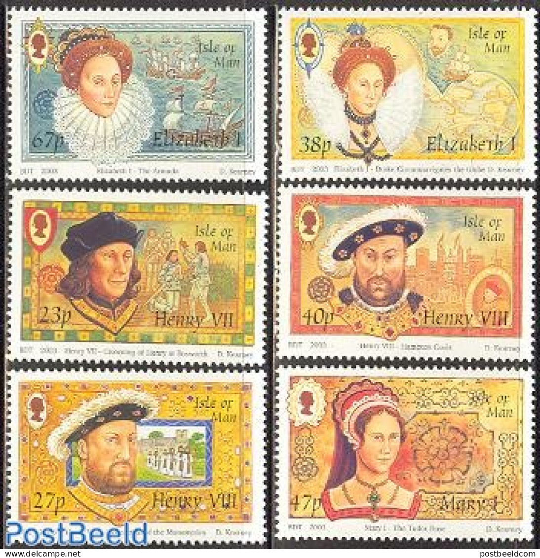Isle Of Man 2003 Tudor Imperium 6v, Unused Postal Stationary, History - Transport - Kings & Queens (Royalty) - Knights.. - Familles Royales