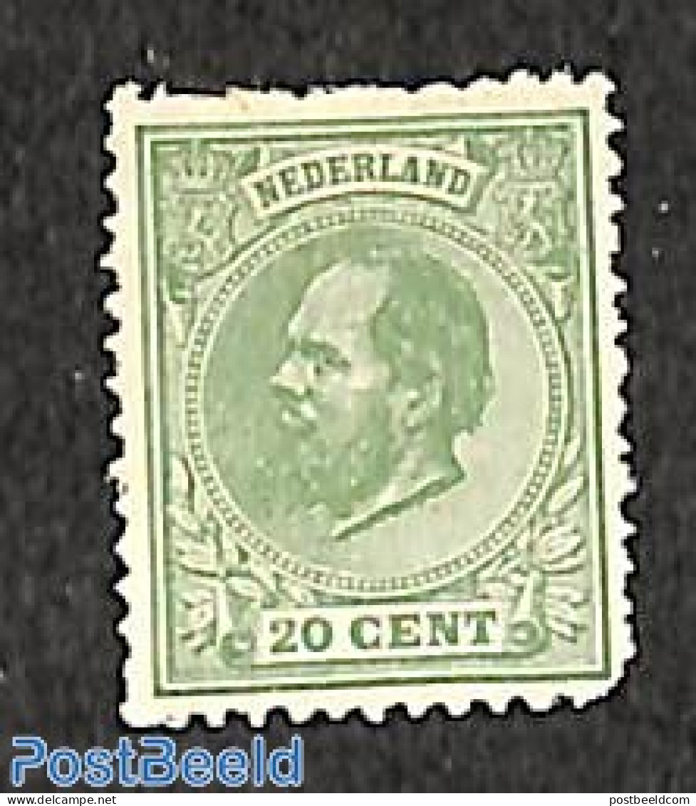 Netherlands 1872 20c Green, Perf. 12.5, Unused, Short Corner Right Under, Unused (hinged) - Unused Stamps