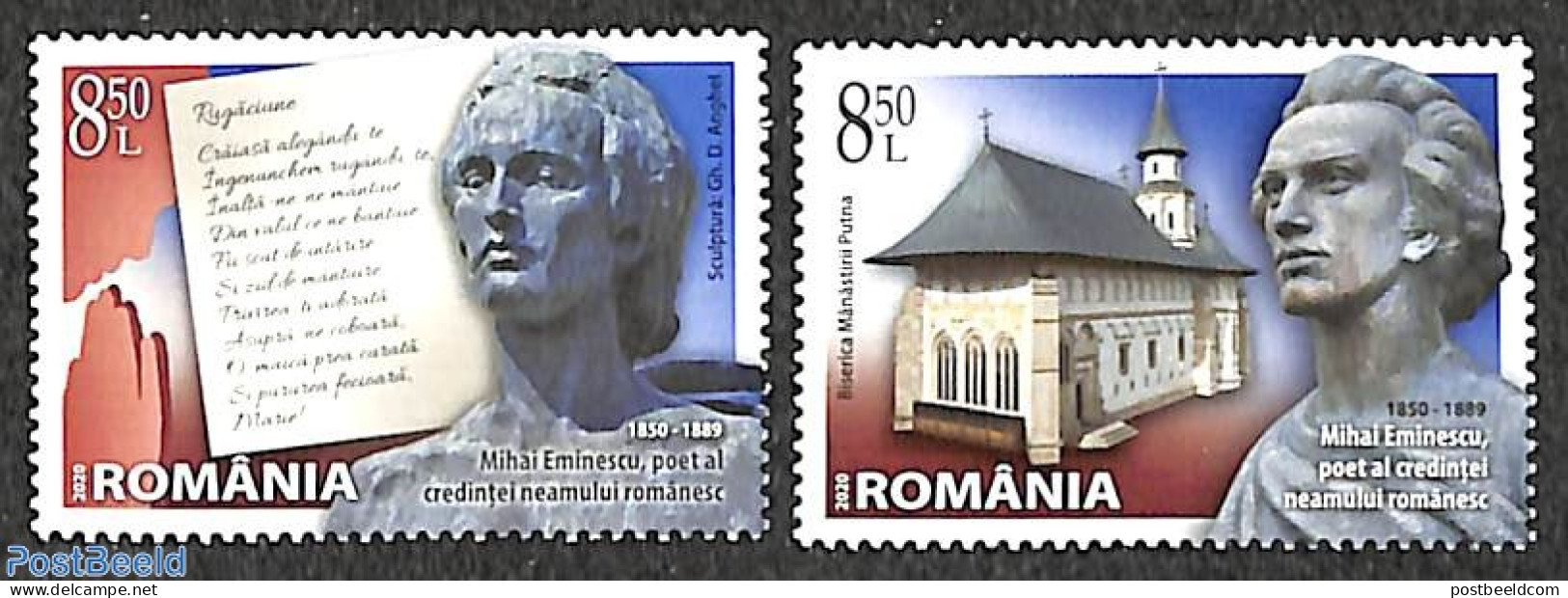 Romania 2020 Mihai Eminescu 2v, Mint NH, Art - Sculpture - Unused Stamps
