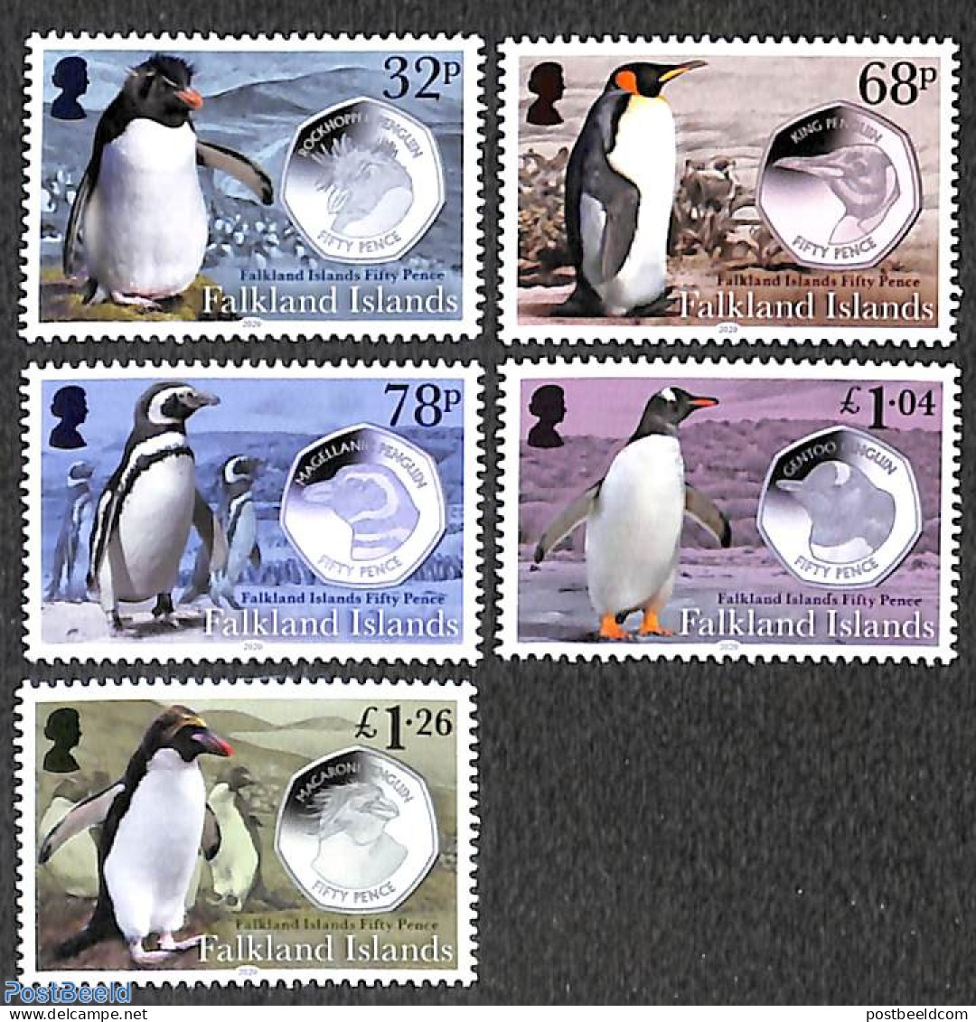 Falkland Islands 2020 Penguin And Coins 5v, Mint NH, Nature - Various - Birds - Penguins - Money On Stamps - Monedas