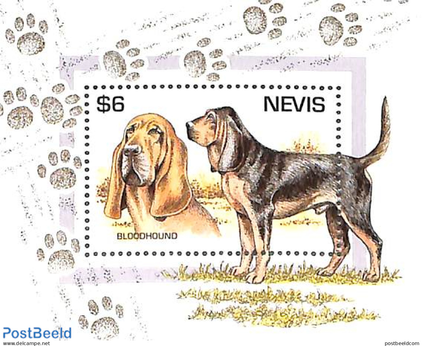 Nevis 1995 Bloodhound S/s, Mint NH, Nature - Dogs - St.Kitts-et-Nevis ( 1983-...)