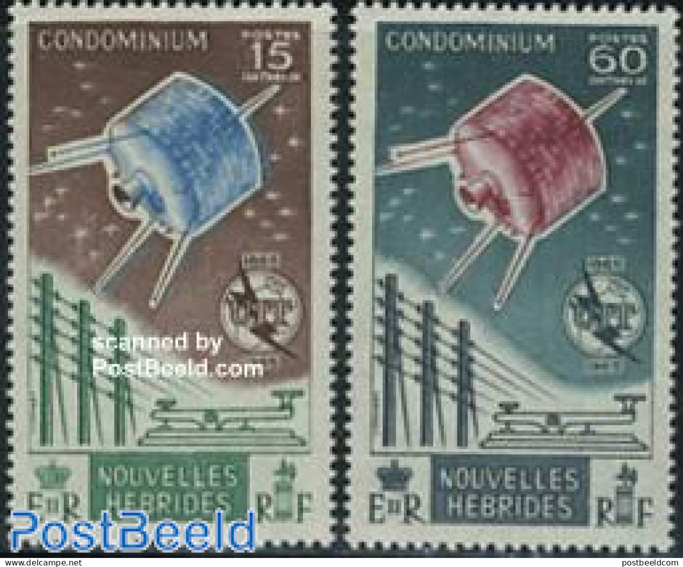 New Hebrides 1965 100 Years I.T.U. 2v F, Unused (hinged), Transport - Various - Space Exploration - I.T.U. - Nuovi
