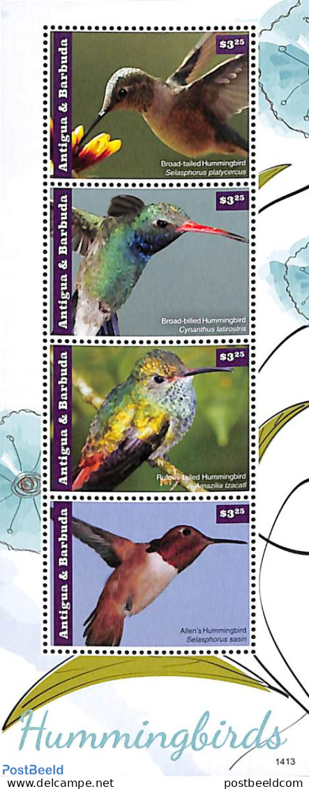 Antigua & Barbuda 2014 Hummingbirds 4v M/s, Mint NH, Nature - Birds - Antigua Y Barbuda (1981-...)