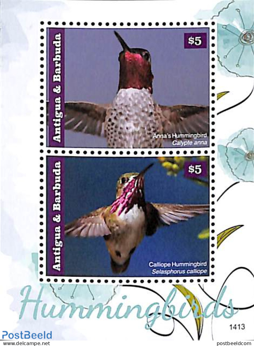 Antigua & Barbuda 2014 Hummingbirds 2v M/s, Mint NH, Nature - Birds - Antigua Y Barbuda (1981-...)