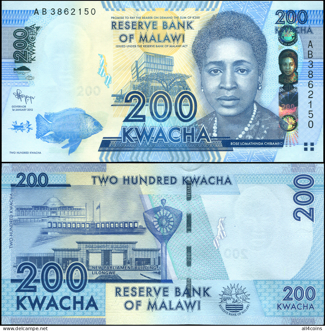 Malawi 200 Kwacha. 01.01.2012 Unc. Banknote Cat# P.60a - Malawi