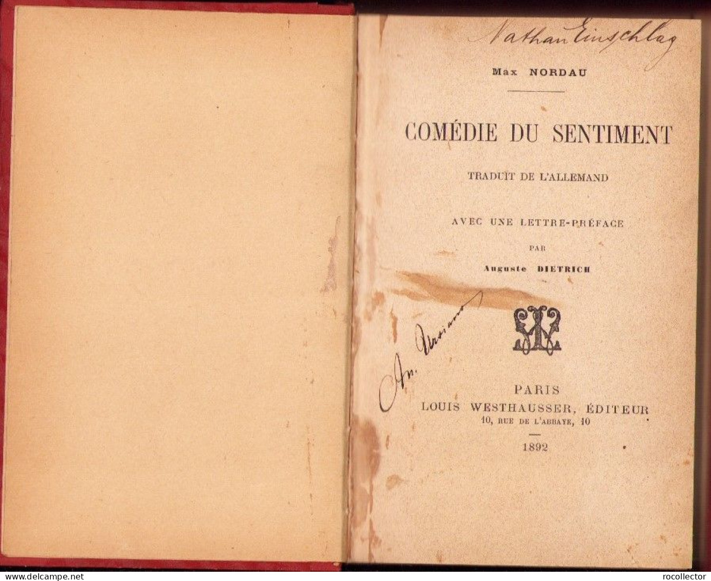 Comedie Du Sentiments Par Max Nordau, 1893 C4315N - Oude Boeken