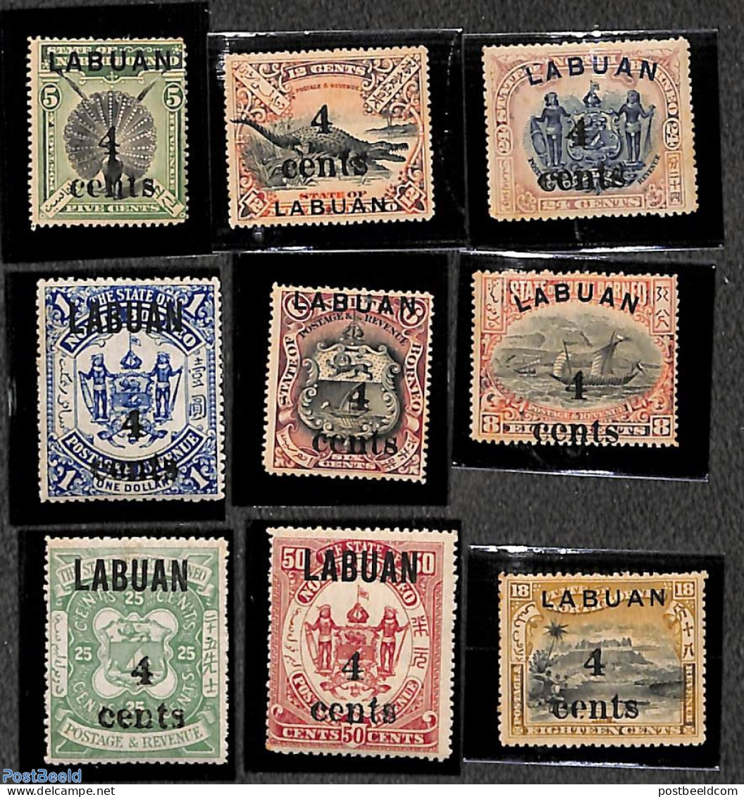 Labuan 1904 Overprints 9v, Mint NH, History - Nature - Transport - Coat Of Arms - Crocodiles - Poultry - Ships And Boats - Ships