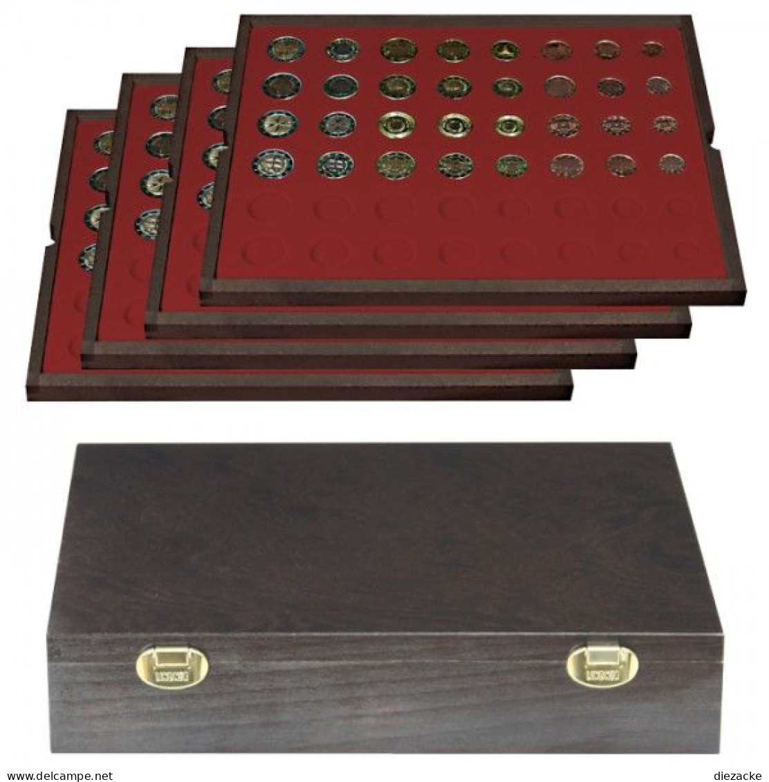 Lindner Echtholzkassette CARUS Mit 4 Tableaus Für 24 Kursmünzensätze 2494-12 Neu - Supplies And Equipment