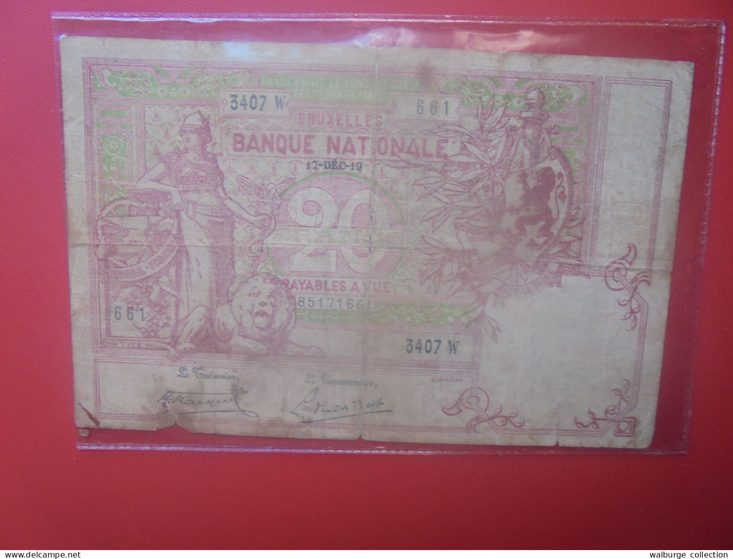 BELGIQUE 20 Francs 1919 Circuler COTES:20-40-100 EURO (B.33) - 5-10-20-25 Francs