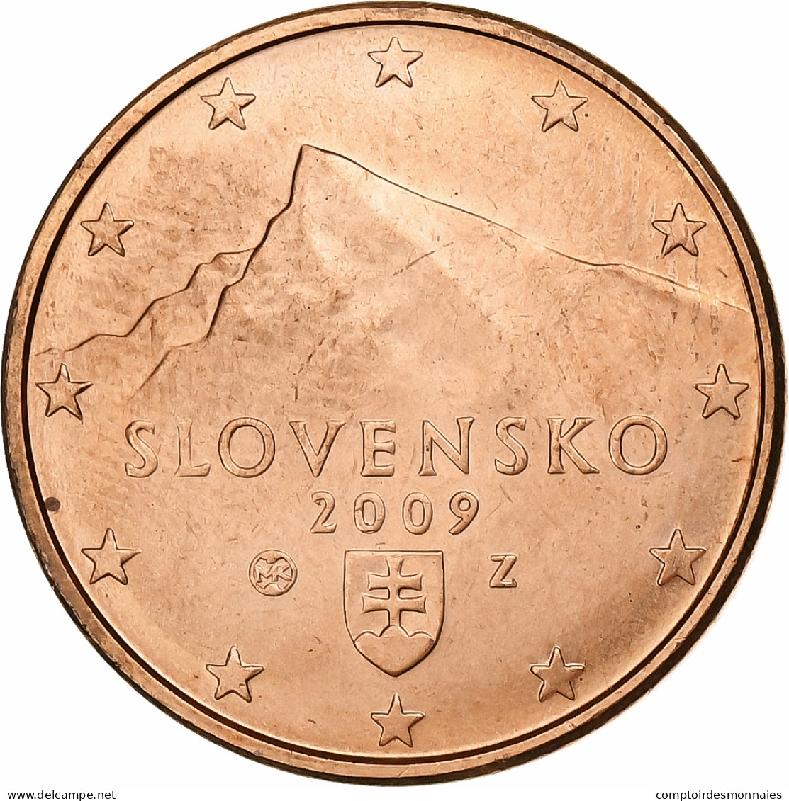 Slovaquie, 5 Euro Cent, Kriváň, 2009, Golden, SUP, Cuivre Plaqué Acier - Slovacchia