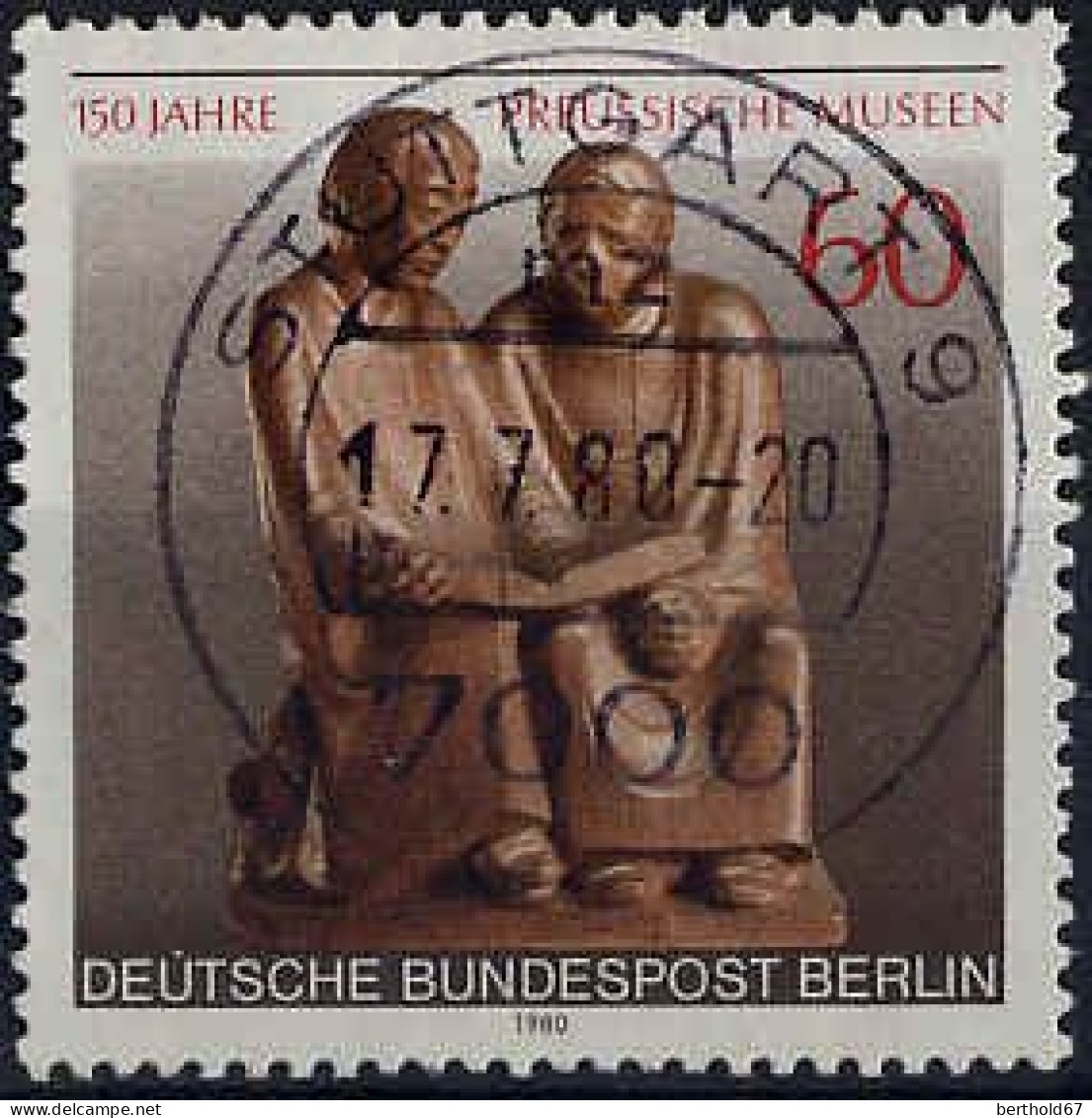 Berlin Poste Obl Yv:587 Mi:626 Ernst Barlach Sculture 17-7-80 (TB Cachet à Date) - Usati