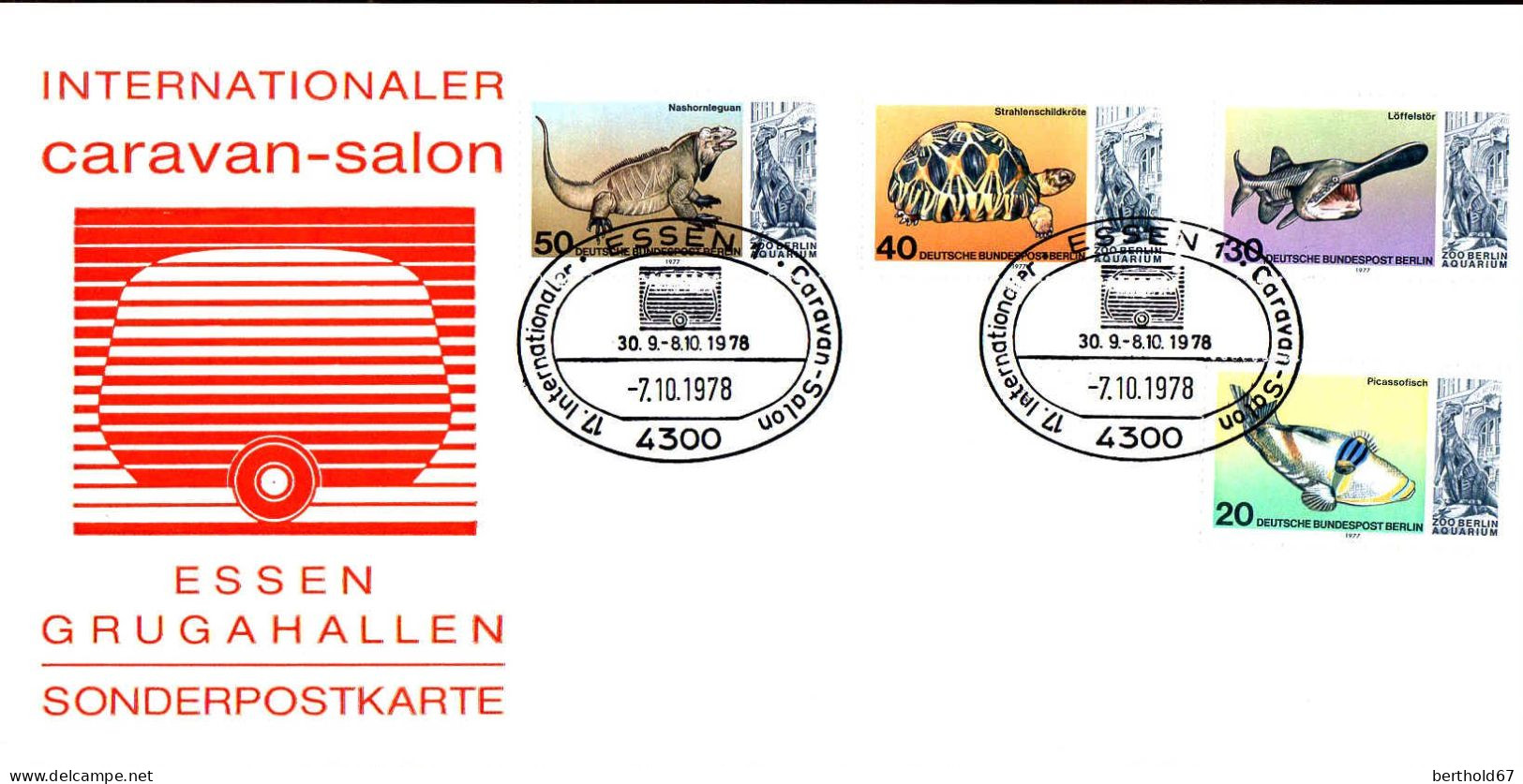 Berlin Poste Obl Yv:514/517 Sur Sonderpostkarte Caravan Salon Essen 7-10-78 - Gebraucht