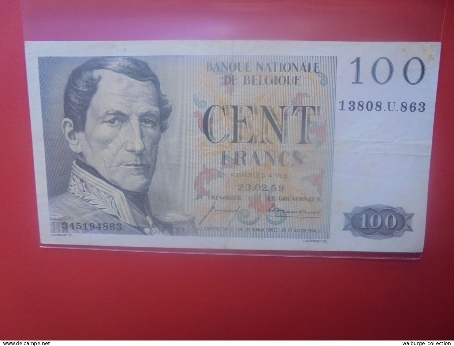 BELGIQUE 100 Francs 1959 Circuler COTES:12,5-25-60 EURO (B.33) - 100 Frank