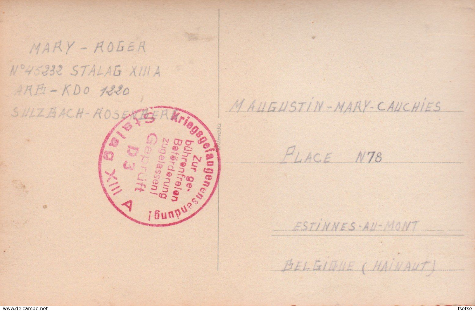 Stalag XIII A - Sulbach-Rosenberg-Famille Soldat Belge Mary Roger D'Estinnes-au-Mont/ Carte Photo ( Voir Verso ) - Guerre 1939-45