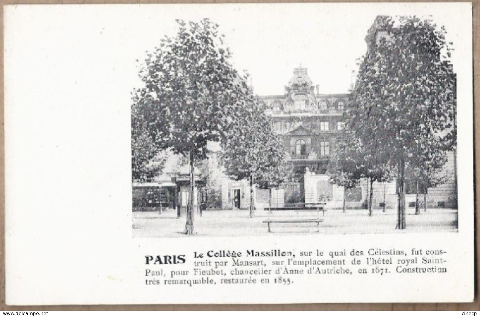 CPA 75 - PARIS - 4 ème - Le Collège MASSILLON , Sur Les Quais Des Célestins TB PLAN Façade Etablissement Scolaire - Arrondissement: 04