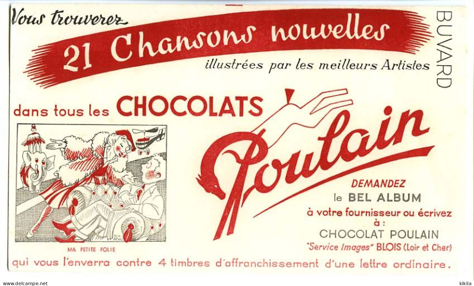 Buvard  21.6 X.13.5  Chocolat POULAIN  Chansons Ma Petite Folie - Chocolat