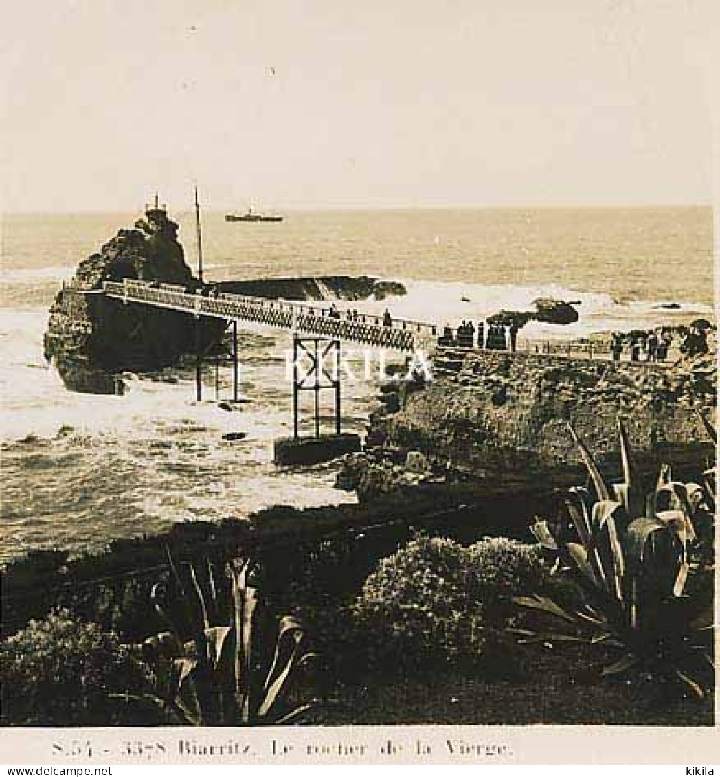 Photo Stéréoscopique 7,3x7,4cm Carte 17x8,7 Cm S.54 - 3378 BIARRITZ, Le Rocher De La Vierge - Stereo-Photographie