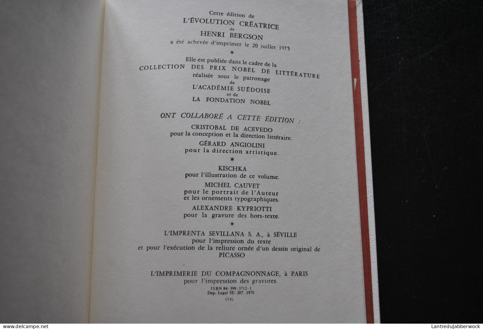 Henri BERGSON L'évolution créatrice Illustration Kischka Cauvet Reliure Picasso Collection Prix Nobel de Littérature