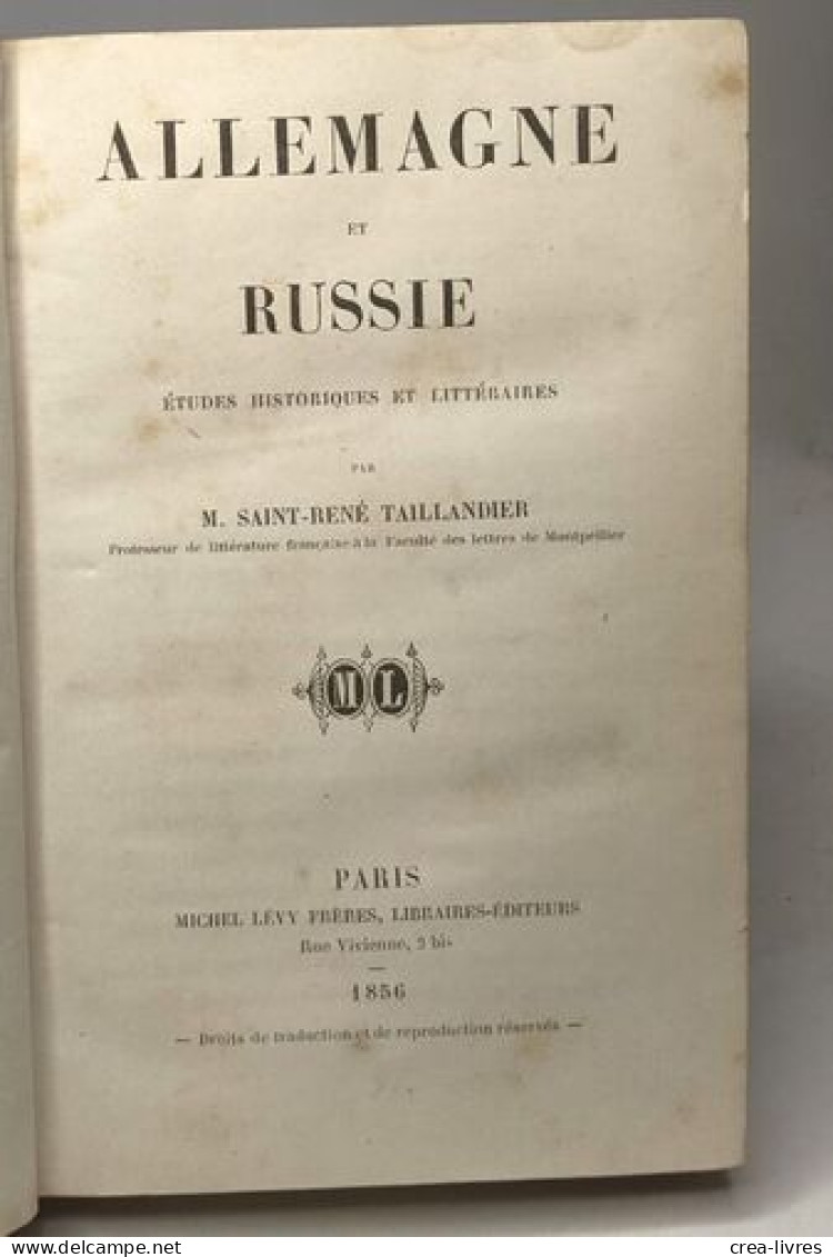 Allemagne Et Russie - études Historiques Et Littéraires - Storia