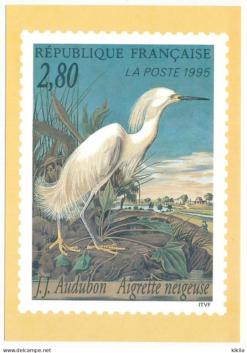 Carton 10,5 X 15 Timbre Poste France "J.J. Audubon Aigrette Neigeuse" 2,80F + 0,60F  N° 2929 (Y&T) - Timbres (représentations)