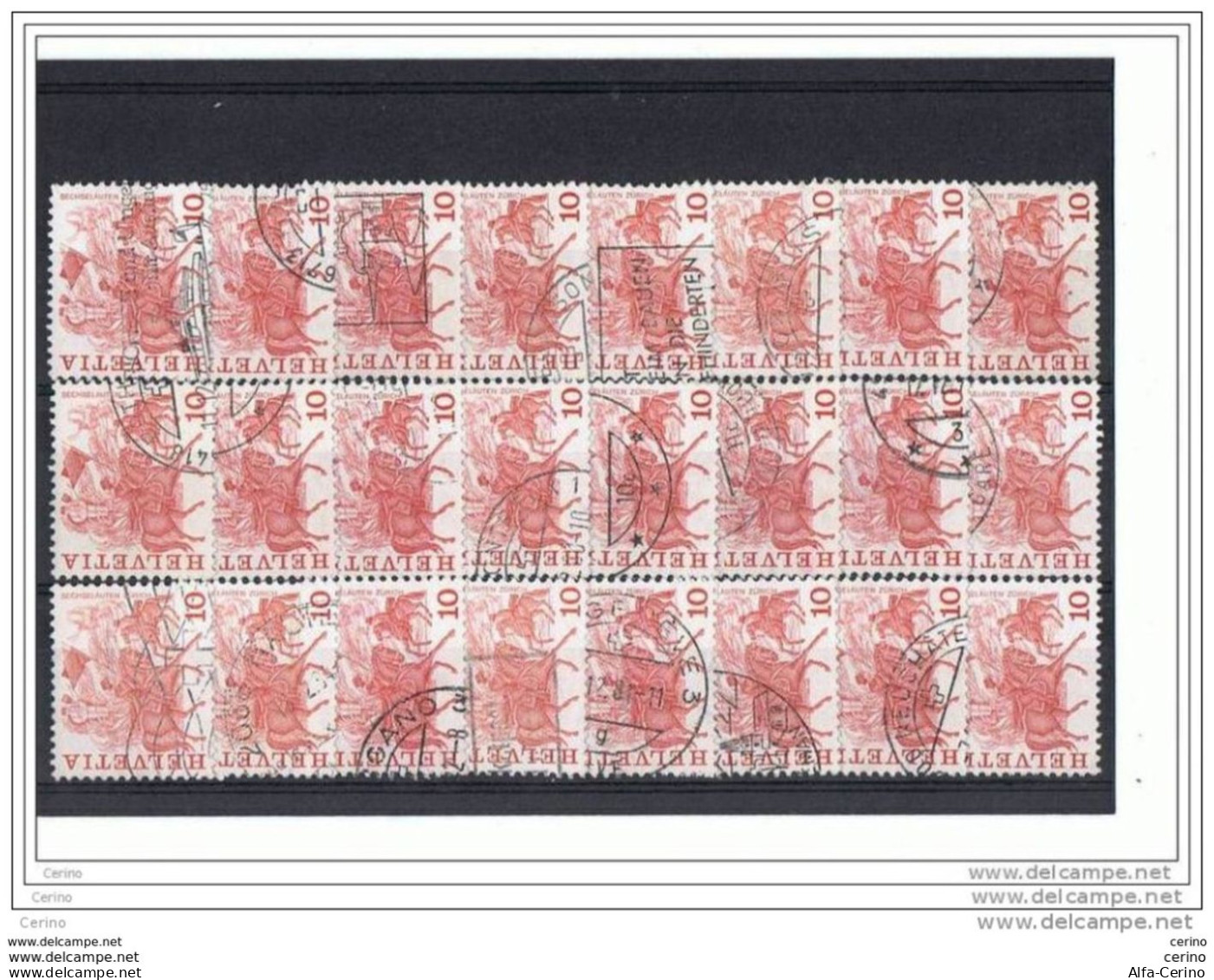 SVIZZERA:  1977  DEFINITIVA  - 10 C. ROSSO  US. -  RIPETUTO  24  VOLTE  -  YV/TELL. 1034 - Used Stamps