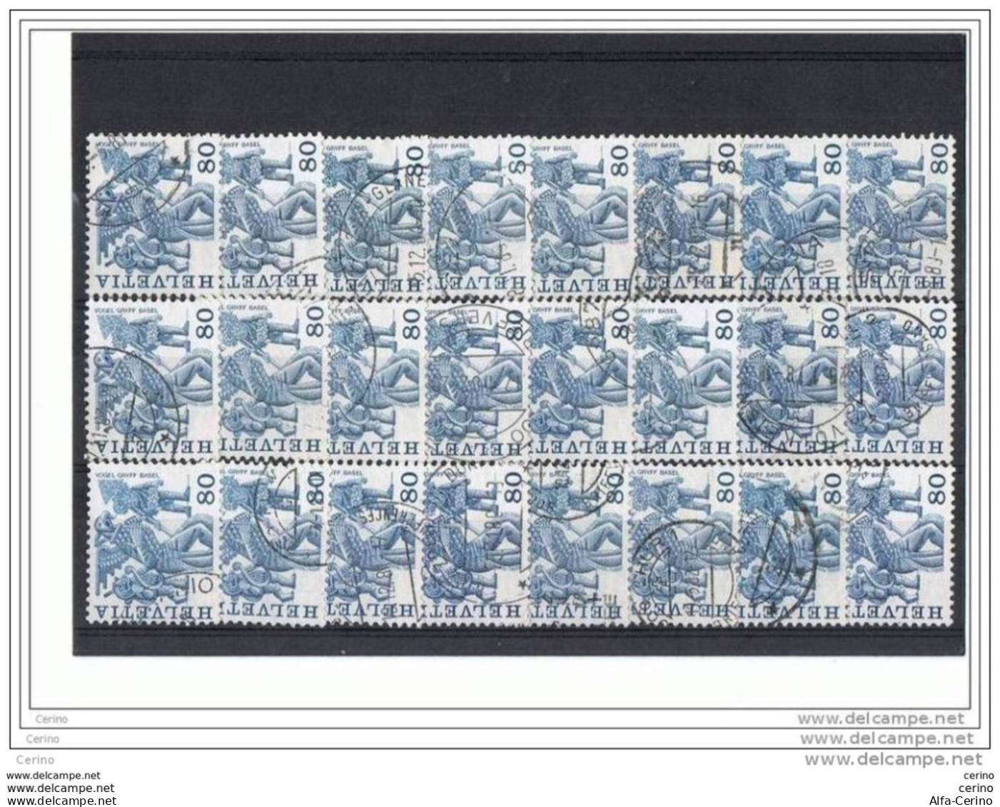 SVIZZERA:  1977  DEFINITIVA  -  80 C. BLU  GRIGIO  US. -  RIPETUTO  24  VOLTE  -  YV/TELL. 1040 - Gebruikt