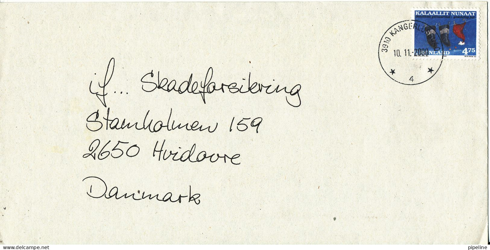 Greenland Cover Sent To Denmark Kangerlussuaq 10-11-2000 Single Franked - Lettres & Documents