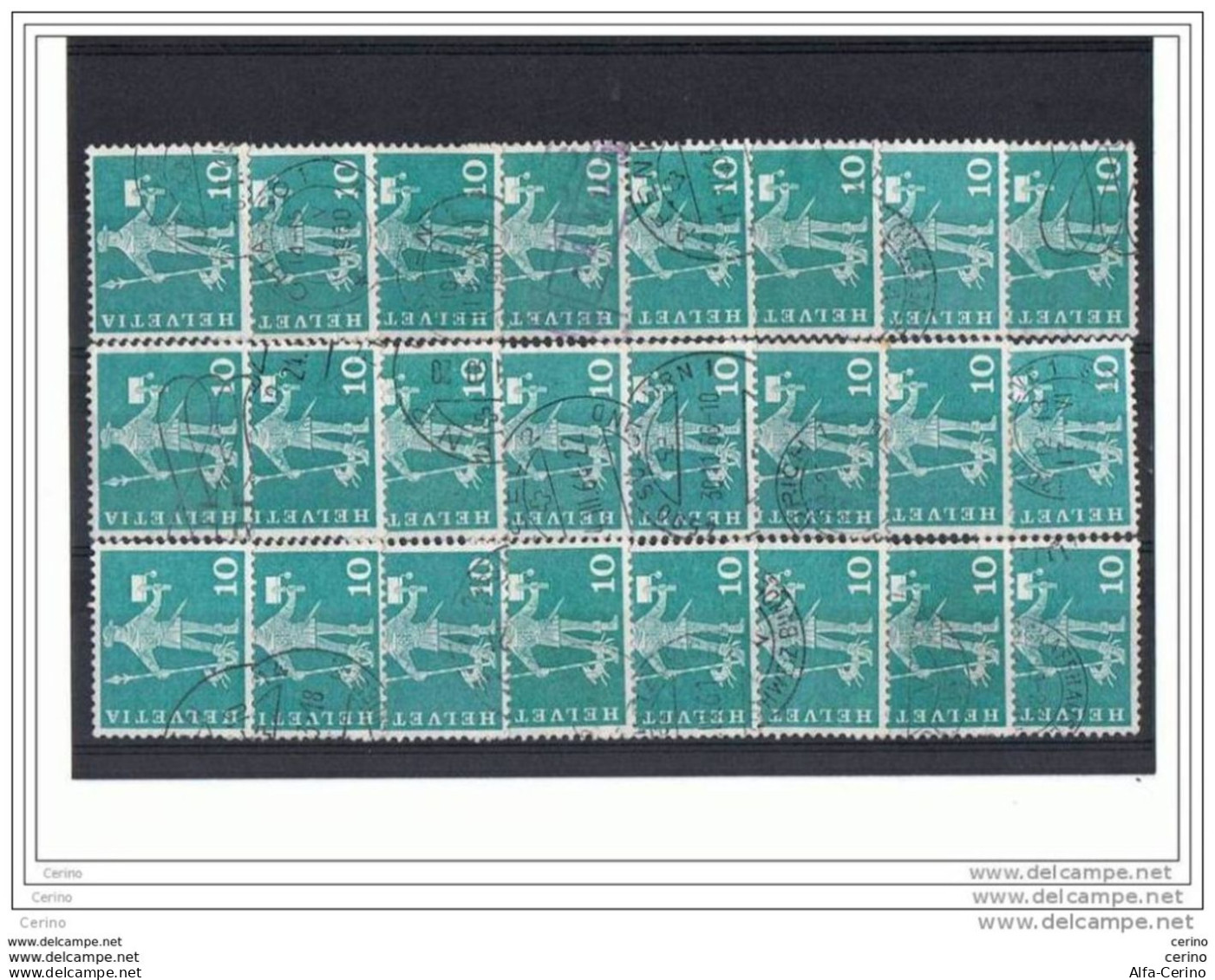 SVIZZERA:  1960  DEFINITIVA  - 10 C. VERDE  BLU  US. -  RIPETUTO  24  VOLTE  -  YV/TELL. 644 - Usati