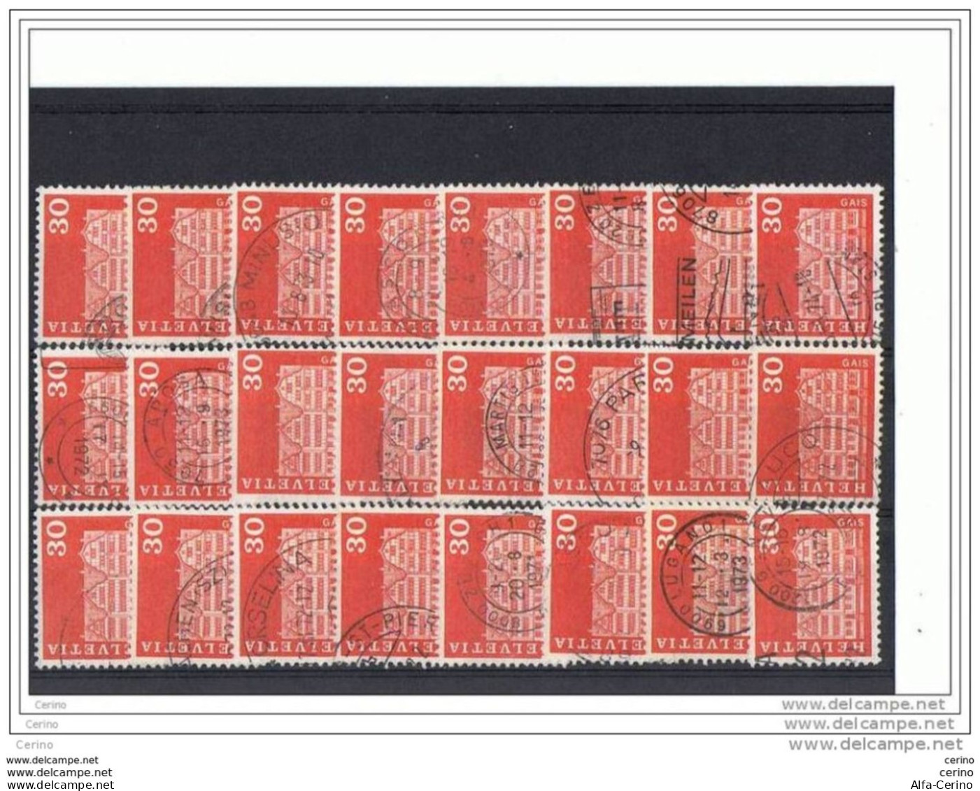 SVIZZERA:  1968  EDIFICI  -  30 C. ROSSO  US. -  RIPETUTO  24  VOLTE  -  YV/TELL. 819 - Used Stamps
