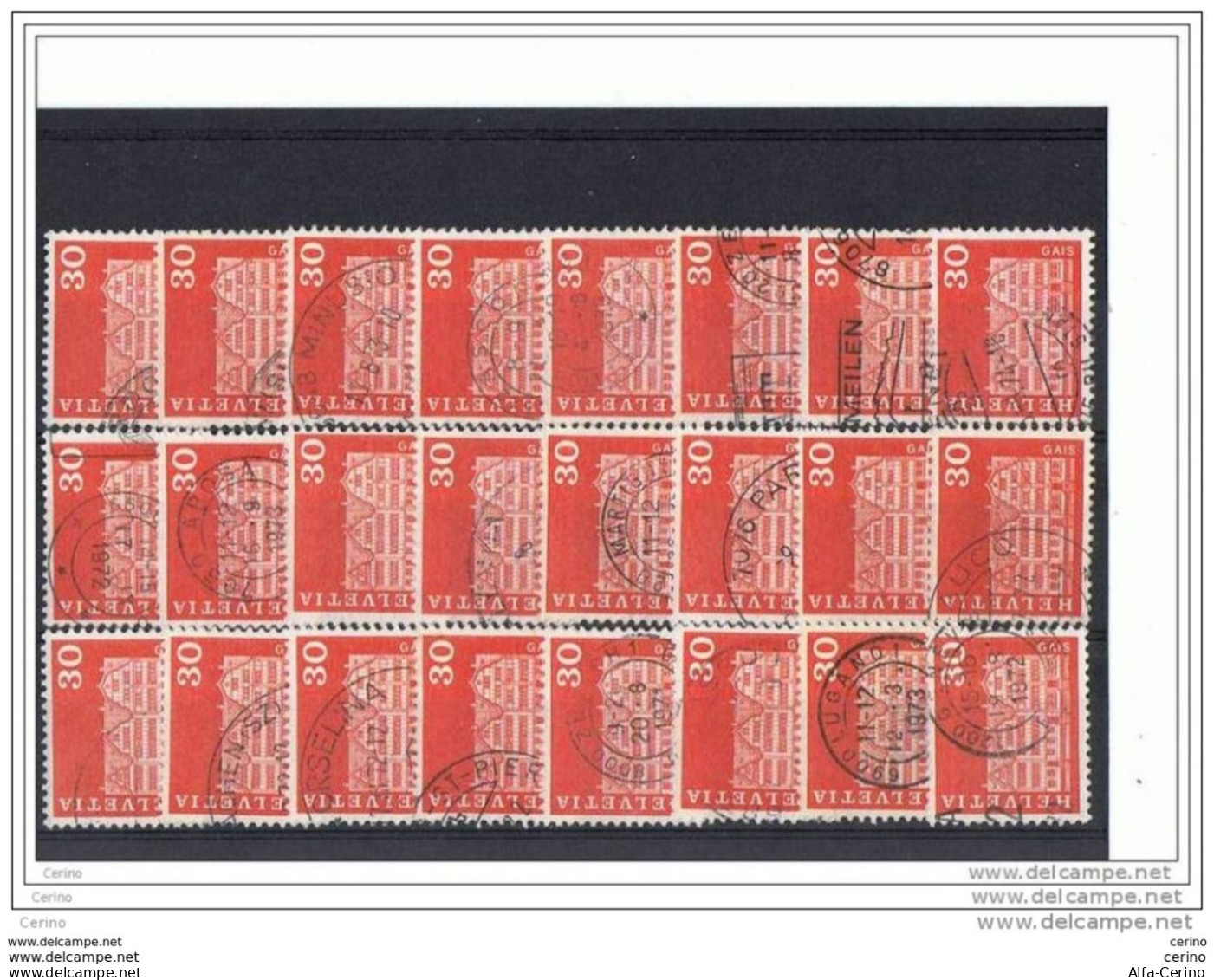 SVIZZERA:  1968  EDIFICI  -  30 C. ROSSO  US. -  RIPETUTO  24  VOLTE  -  YV/TELL. 819 - Gebruikt