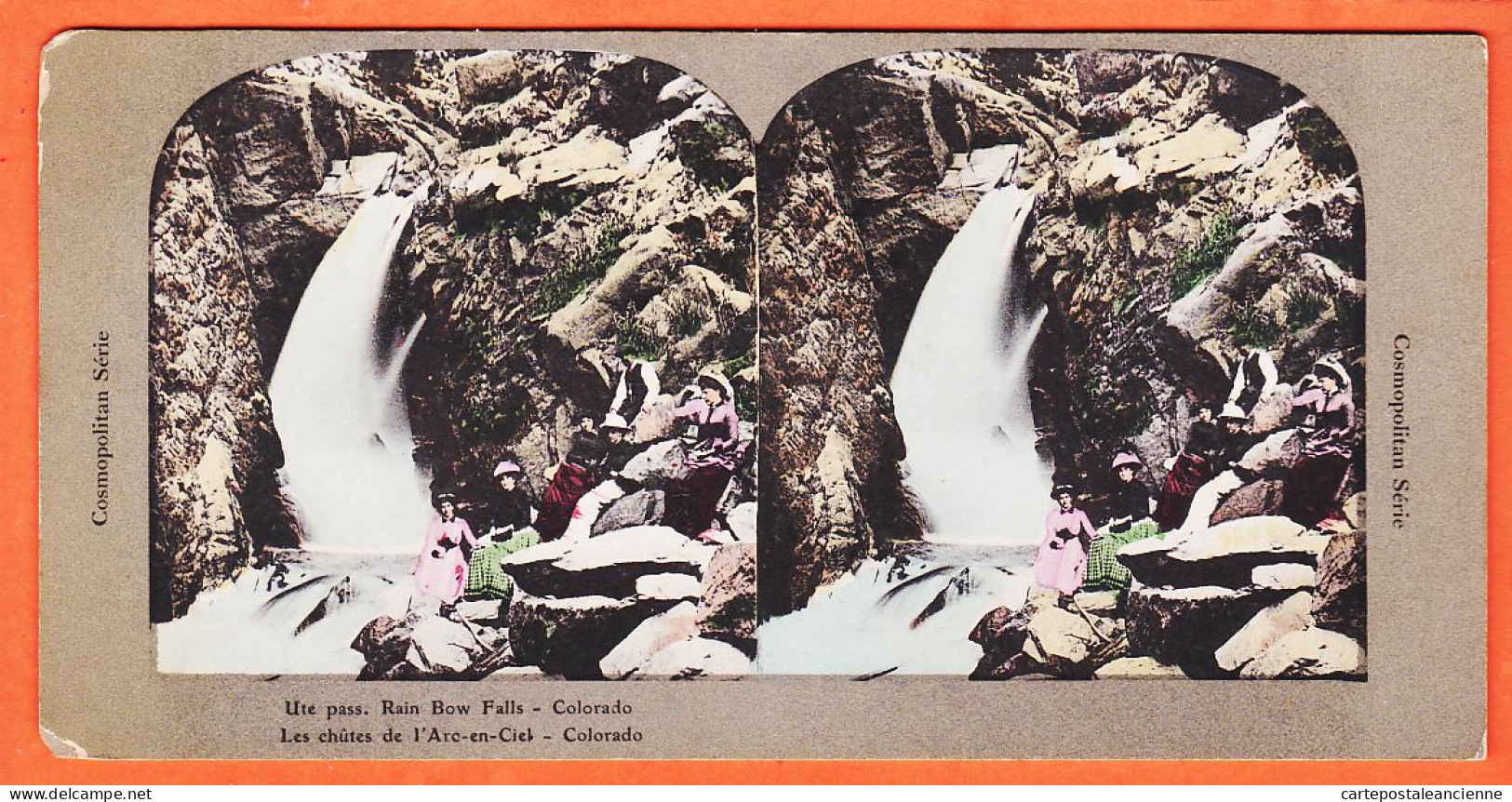 04572 / ⭐ ◉ ♥️ Rare COLORADO Ute Pass Rain Bow Falls-Chutes De L'ARC En CIEL 1890s Stereo-Views COSMOPOLITAN Serie - Stereoscoop